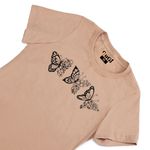 Camiseta Feminina T-shirt Borboletas Blusinha Plus Size Baby Look Camisa - Caqui