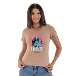 Camiseta Feminina T-shirts Flor com Fogo Exposed - Caqui