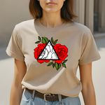 Camiseta Feminina T-shirt Rosas Vermelhas - Caqui