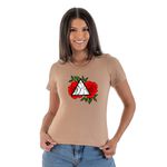 Camiseta Feminina T-shirt Rosas Vermelhas - Caqui