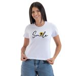 Camiseta T-shirt Feminina Smile Girassol Blusinha Camisa Moda Plus Size - Branco
