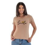 Camiseta T-shirt Feminina Smile Girassol Blusinha Camisa Moda Plus Size - Caqui