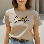 Camiseta T-shirt Feminina Smile Girassol Blusinha Camisa Moda Plus Size - Caqui