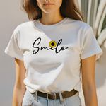 Camiseta T-shirt Feminina Smile Girassol Blusinha Camisa Moda Plus Size - Branco