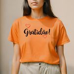 Camiseta T-shirt Feminina Gratidão - Laranja