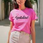 Camiseta T-shirt Feminina Estampada Gratidão Blusinha Camisa Moda Plus Size - Rosa