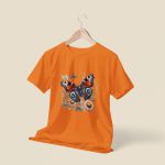 Camiseta Feminina Borboleta Florida 100% Algodão - Laranja