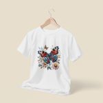 Camiseta Feminina Borboleta Florida 100% Algodão - Branco