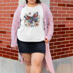 Camiseta Feminina Borboleta Florida 100% Algodão - Branco