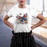 Camiseta Feminina Borboleta Florida 100% Algodão - Branco