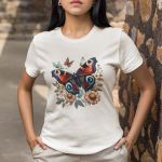 Camiseta Feminina Borboleta Florida 100% Algodão - Branco