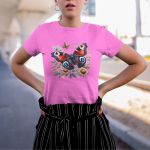 Camiseta Feminina Borboleta Florida 100% Algodão - Rosa