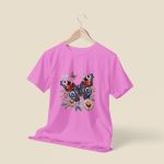 Camiseta Feminina Borboleta Florida 100% Algodão - Rosa