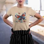 Camiseta Feminina Borboleta Florida 100% Algodão - Cáqui