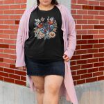 Camiseta Feminina Borboleta Florida 100% Algodão - Preto