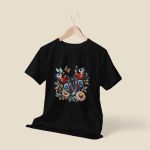 Camiseta Feminina Borboleta Florida 100% Algodão - Preto