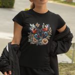 Camiseta Feminina Borboleta Florida 100% Algodão - Preto