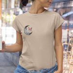 Camiseta Feminina Lua Crescente Borboleta 100% Algodão - Cáqui