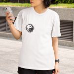 Camiseta Feminina Yin Yang Flor De Lótus Frente E Costas 100% Algodão - Branco
