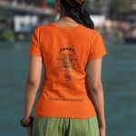 Camiseta Feminina Yin Yang Flor De Lótus Frente E Costas 100% Algodão - Laranja