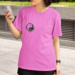 Camiseta Feminina Yin Yang Flor De Lótus Frente E Costas 100% Algodão - Rosa