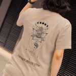 Camiseta Feminina Yin Yang Flor De Lótus Frente E Costas 100% Algodão - Caqui