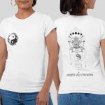 Camiseta Feminina Yin Yang Flor De Lótus Frente E Costas 100% Algodão - Branco
