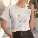 Camiseta Básica Feminina Borboleta Esqueleto Camisa 100% Algodão - Branco