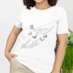 Camiseta Básica Feminina Borboleta Esqueleto Camisa 100% Algodão - Branco