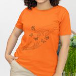Camiseta Básica Feminina Borboleta Esqueleto Camisa 100% Algodão - Laranja