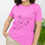 Camiseta Básica Feminina Borboleta Esqueleto Camisa 100% Algodão - Rosa
