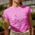 Camiseta Básica Feminina Borboleta Esqueleto Camisa 100% Algodão - Rosa