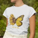 Camiseta Básica Feminina Let It Be Girassol Camisa 100% Algodão Premium - Branco