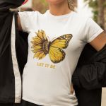 Camiseta Básica Feminina Let It Be Girassol Camisa 100% Algodão Premium - Branco