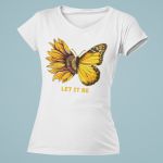 Camiseta Básica Feminina Let It Be Girassol Camisa 100% Algodão Premium - Branco