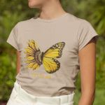 Camiseta Básica Feminina Let It Be Girassol Camisa 100% Algodão Premium - Caqui