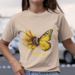 Camiseta Básica Feminina Let It Be Girassol Camisa 100% Algodão Premium - Caqui