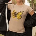 Camiseta Básica Feminina Let It Be Girassol Camisa 100% Algodão Premium - Caqui