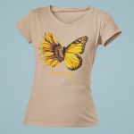 Camiseta Básica Feminina Let It Be Girassol Camisa 100% Algodão Premium - Caqui