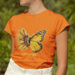 Camiseta Básica Feminina Let It Be Girassol Camisa 100% Algodão Premium - Laranja