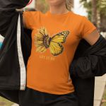 Camiseta Básica Feminina Let It Be Girassol Camisa 100% Algodão Premium - Laranja