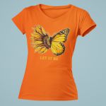 Camiseta Básica Feminina Let It Be Girassol Camisa 100% Algodão Premium - Laranja