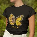 Camiseta Básica Feminina Let It Be Girassol Camisa 100% Algodão Premium - Preto