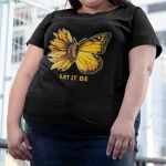 Camiseta Básica Feminina Let It Be Girassol Camisa 100% Algodão Premium - Preto