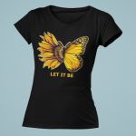 Camiseta Básica Feminina Let It Be Girassol Camisa 100% Algodão Premium - Preto