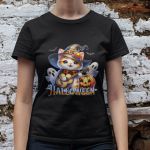 Camiseta Básica Feminina Gatinho Fofo Halloween Violão 100% Algodão Premium - Preto