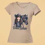 Camiseta Básica Feminina Cavalo Dark Horse Girl 100% Algodão Premium - Caqui