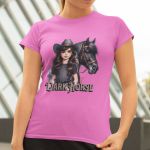 Camiseta Básica Feminina Cavalo Dark Horse Girl 100% Algodão Premium - Rosa