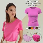 Camiseta T-shirt Feminina Lisa Baby Look Camisa Básica Blusa Moda - Rosa