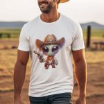 Camiseta Básica Masculina Alien Cowboy Faroeste 100% Algodão Premium - Branco